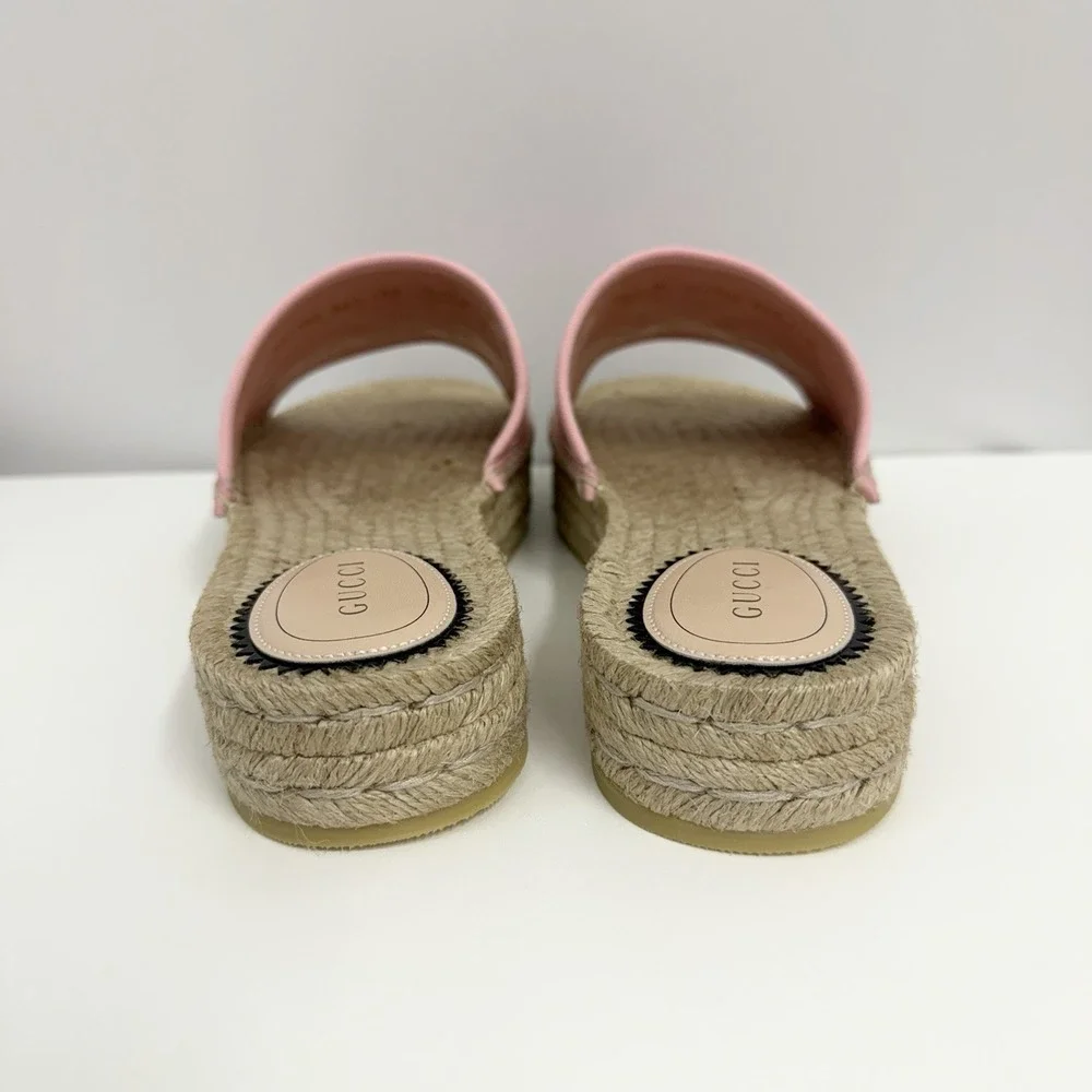 Gucci Damita GG Logo PINK Espadrille Shoes NIB 2 Sleeper Sacs 38 1/2 8 1/2